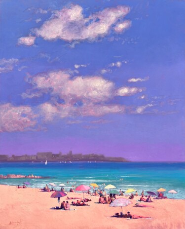 Ζωγραφική με τίτλο "Summer day at sea i…" από Andrii Kovalyk, Αυθεντικά έργα τέχνης, Λάδι Τοποθετήθηκε στο Ξύλινο φορείο σκε…