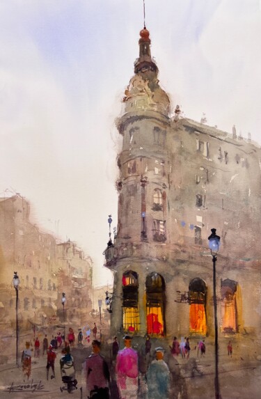 Malerei mit dem Titel "Four Seasons Hotel…" von Andrii Kovalyk, Original-Kunstwerk, Aquarell