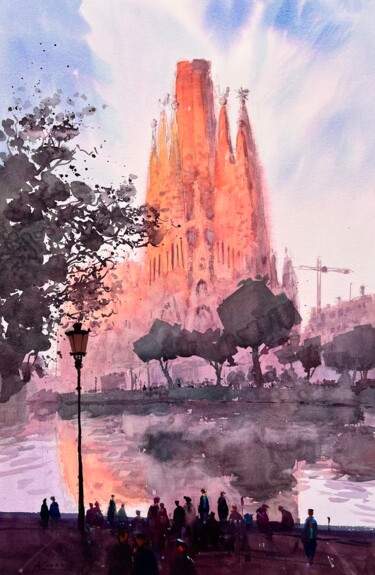 Painting titled "An incredible dawn…" by Andrii Kovalyk, Original Artwork, Watercolor