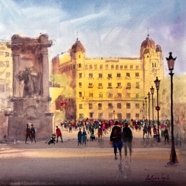 Painting titled "A walk through the…" by Andrii Kovalyk, Original Artwork, Watercolor