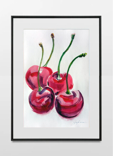 Painting titled "Cherries" by Andrii Safonov, Original Artwork, Watercolor