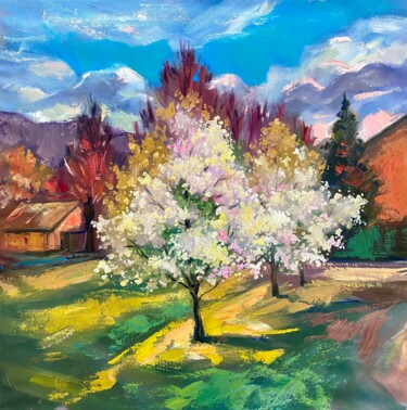 Painting titled "Spring" by Andrii Voroniuk, Original Artwork, Oil Mounted on Other rigid panel