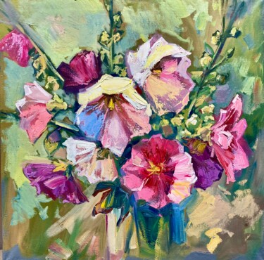 Painting titled "Summer flowers" by Andrii Voroniuk, Original Artwork, Oil Mounted on Wood Stretcher frame