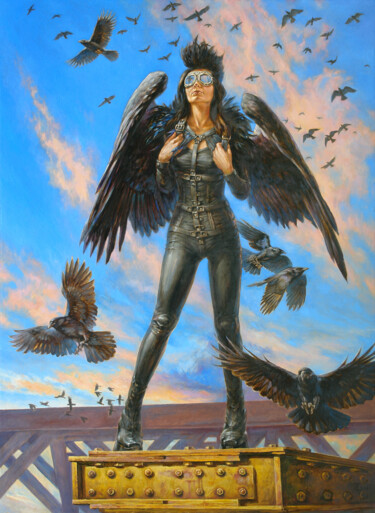 Ζωγραφική με τίτλο "Ravens" από Andrii Zhukov, Αυθεντικά έργα τέχνης, Λάδι