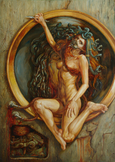 Painting titled "Rebirth of Medusa" by Andrii Zhukov, Original Artwork, Oil