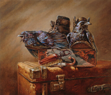 Peinture intitulée "Raven Boots" par Andrii Zhukov, Œuvre d'art originale, Huile