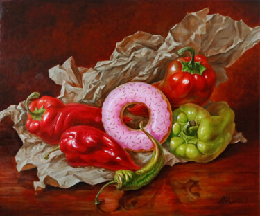 Malarstwo zatytułowany „Pepper Donut” autorstwa Andrii Zhukov, Oryginalna praca, Olej
