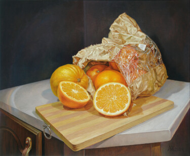Painting titled "Still Life with ora…" by Andrii Zhukov, Original Artwork, Oil
