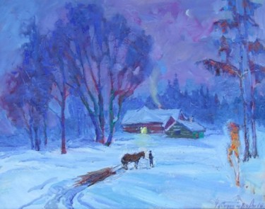 Painting titled "Winter" by Andriy Chebotaru, Original Artwork, Oil