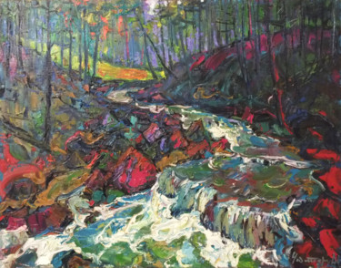 Painting titled "Mountain river" by Andriy Chebotaru, Original Artwork, Oil