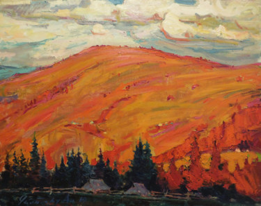 Peinture intitulée "Sunset in mountains" par Andriy Chebotaru, Œuvre d'art originale, Huile