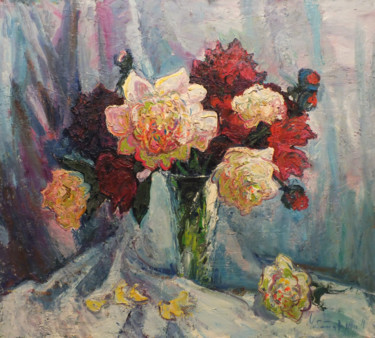 Painting titled "Flowers" by Andriy Chebotaru, Original Artwork, Oil