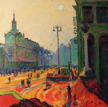 Peinture intitulée "Evening in Kiev" par Andriy Chebotaru, Œuvre d'art originale, Huile