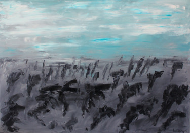 Painting titled "Shadows of Exodus (…" by Andriy Klishyn, Original Artwork, Oil