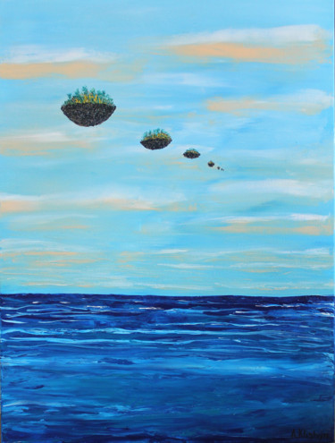 Pittura intitolato "Flying Islands Plan…" da Andriy Klishyn, Opera d'arte originale, Olio