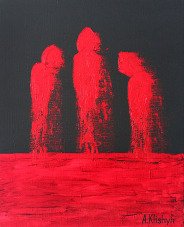 Malerei mit dem Titel "Three monks" von Andriy Klishyn, Original-Kunstwerk, Öl