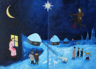 Pintura titulada "Рождественская ночь" por Andriy Klishyn, Obra de arte original, Oleo