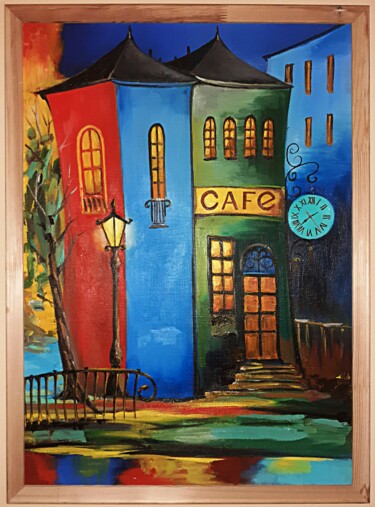 Painting titled "Сolorful city" by Andriy Maslyanko, Original Artwork, Oil Mounted on Wood Stretcher frame