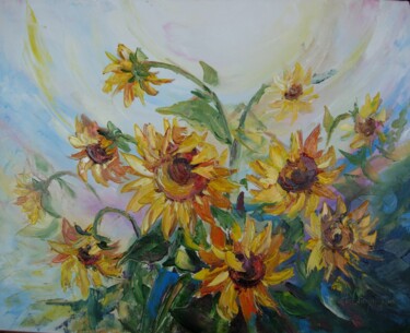 Painting titled "Sunflowers" by Andriy Spyrydenko, Original Artwork, Oil