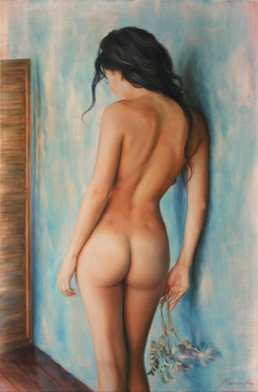 Malerei mit dem Titel "Figure.Blue" von Andriy Markiv, Original-Kunstwerk, Öl