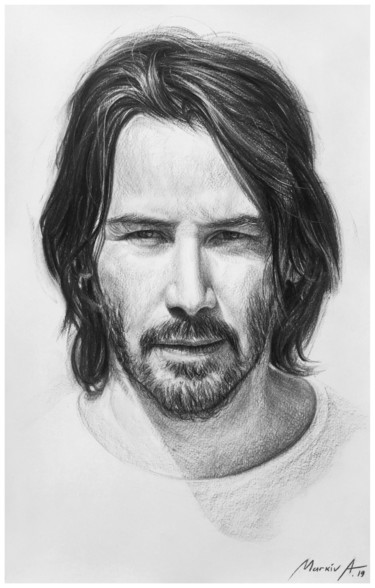 Zeichnungen mit dem Titel "Keanu Reeves" von Andriy Markiv, Original-Kunstwerk, Kohle