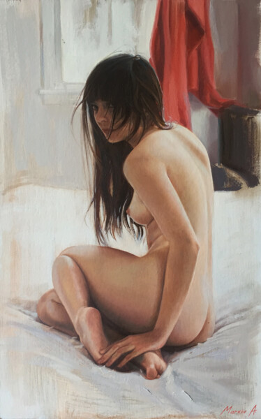 Картина под названием "Figure,red" - Andriy Markiv, Подлинное произведение искусства, Масло