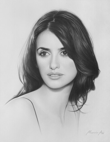 Painting titled "PenelopeCruz" by Andriy Markiv, Original Artwork, Graphite