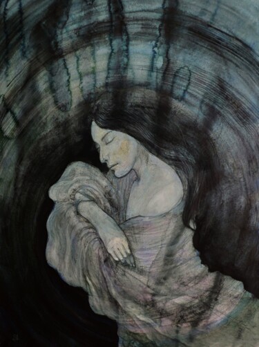 Drawing titled "Sleeping Under Water" by Natalia Andrushaewa, Original Artwork, Pencil