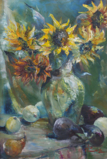 Картина под названием "Sonnenblumen in Aub…" - Andrzej Berg, Подлинное произведение искусства, Масло Установлен на Деревянна…