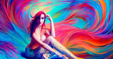 Digitale Kunst getiteld "Rainbow Scarlet" door Andrzej Koch, Origineel Kunstwerk, AI gegenereerde afbeelding