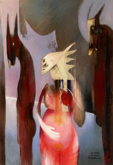 Картина под названием "Le Bal Masqué au Do…" - Andrzej Lassolle, Подлинное произведение искусства, Масло Установлен на Дерев…