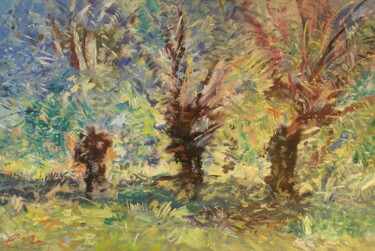 Painting titled "WIERZBY CP" by Andrzej Lawrenc (Eryk Maler), Original Artwork, Oil