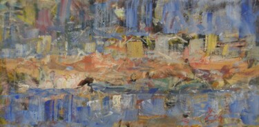 Malarstwo zatytułowany „Domy nad wodą” autorstwa Andrzej Lawrenc (Eryk Maler), Oryginalna praca, Olej