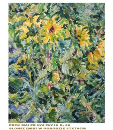 Malerei mit dem Titel "Sunflowers, oil on…" von Andrzej Lawrenc (Eryk Maler), Original-Kunstwerk, Öl