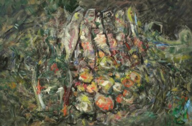 Schilderij getiteld "Fisch und Wein" door Andrzej Lawrenc (Eryk Maler), Origineel Kunstwerk, Olie