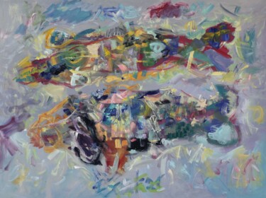 Malerei mit dem Titel "Fisch am Himmel" von Andrzej Lawrenc (Eryk Maler), Original-Kunstwerk, Öl