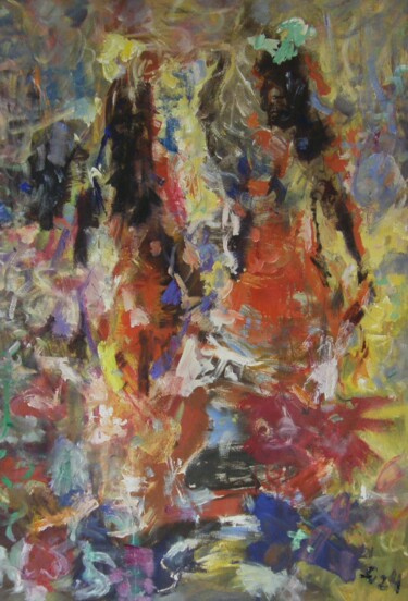 Malarstwo zatytułowany „Dwie kobiety tyłem” autorstwa Andrzej Lawrenc (Eryk Maler), Oryginalna praca, Olej
