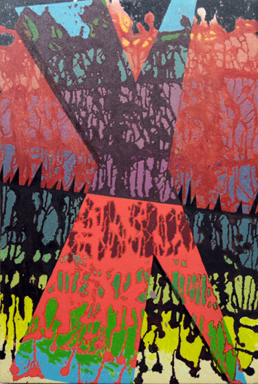 Картина под названием "X" - Andy Cline, Подлинное произведение искусства, Масло Установлен на Деревянная рама для носилок