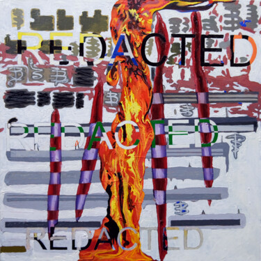 Painting titled "Redacted" by Andy Cline, Original Artwork, Oil Mounted on Wood Stretcher frame