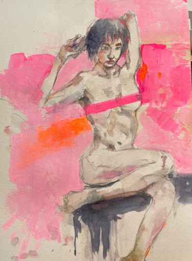 Painting titled "Nude life drawing #…" by Andy Fung, Original Artwork, Acrylic