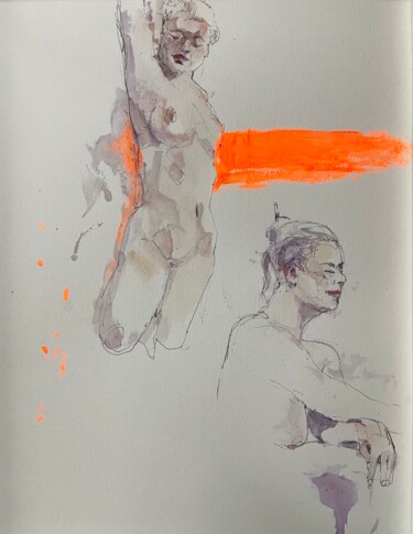 Dibujo titulada "nude life drawing #…" por Andy Fung, Obra de arte original, Acuarela