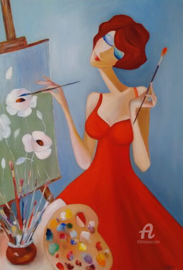 Painting titled "The cute artist" by Andy Gakova, Original Artwork, Oil
