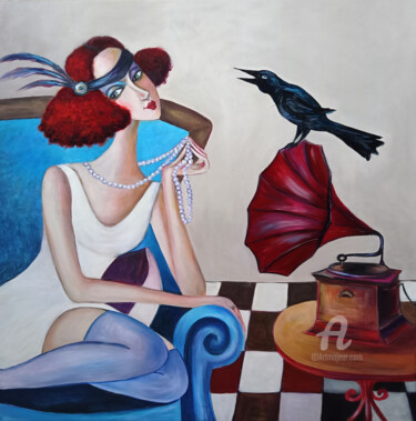 Картина под названием "The singing crow" - Andy Gakova, Подлинное произведение искусства, Акрил