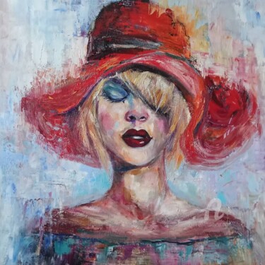 Painting titled "Girl with the red h…" by Andy Gakova, Original Artwork, Oil