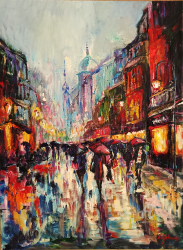 Painting titled "Montmartre rainy st…" by Andy Gakova, Original Artwork, Acrylic
