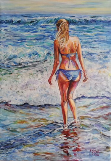 Painting titled "Girl walking to the…" by Andy Gakova, Original Artwork, Acrylic