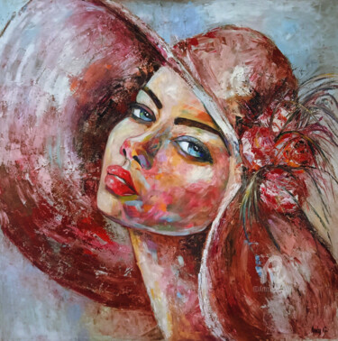 Картина под названием "Woman in hat" - Andy Gakova, Подлинное произведение искусства, Масло