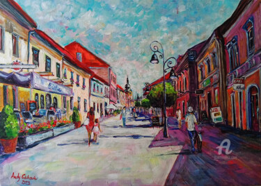 Malarstwo zatytułowany „Summer street , Ban…” autorstwa Andy Gakova, Oryginalna praca, Olej