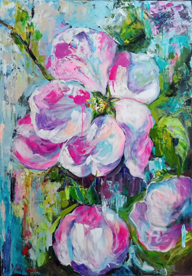 Painting titled "Apple blooms" by Andy Gakova, Original Artwork, Oil
