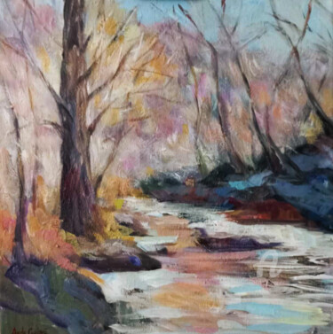 Painting titled "Autumn river" by Andy Gakova, Original Artwork, Acrylic